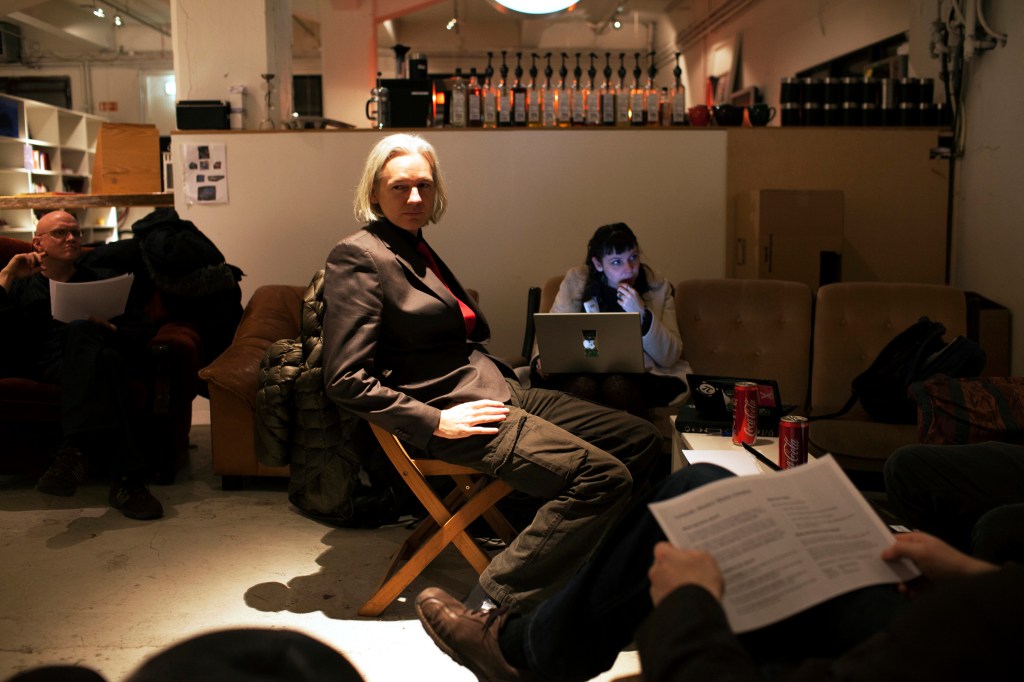 Assange, in a typically self-satisfied moment.Focus Features