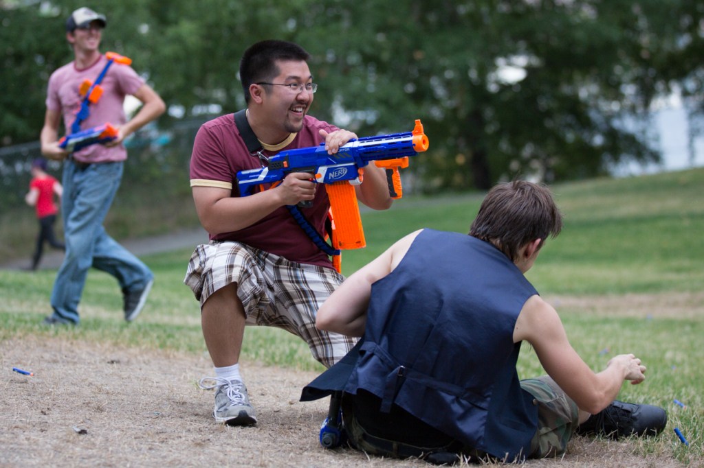 Using a vanquished foe for cover Brian Bui takes up a position.