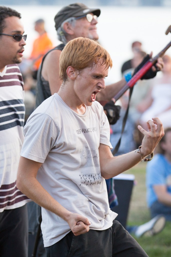 Alex Vail dances with others at the main stage on Friday night.