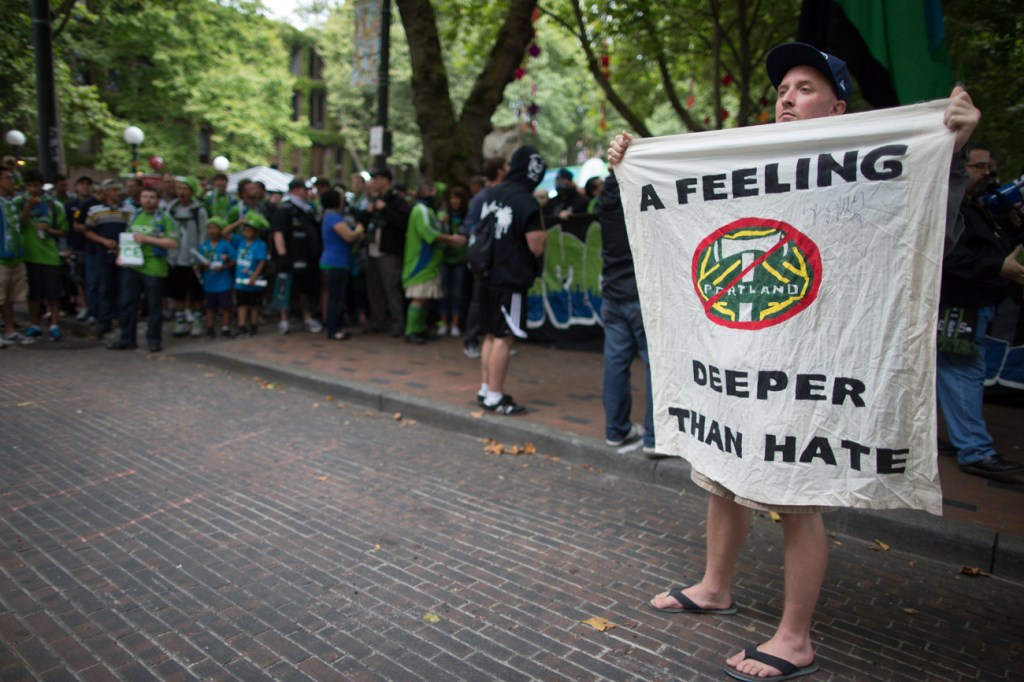 The Portland Timbers visited our great city - Seattle - and were met by a friendly crowd of Sounders supporters prior to the Cascadia Cup rivalry match on Sundy August 25, 2013 in Seattle, WA.