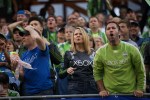 Fans express their frustration with referees after they failed to penalize a Timbers player for tripping a Sounders.