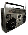 1980s Silver retro, boom box and headphone isolated on white.