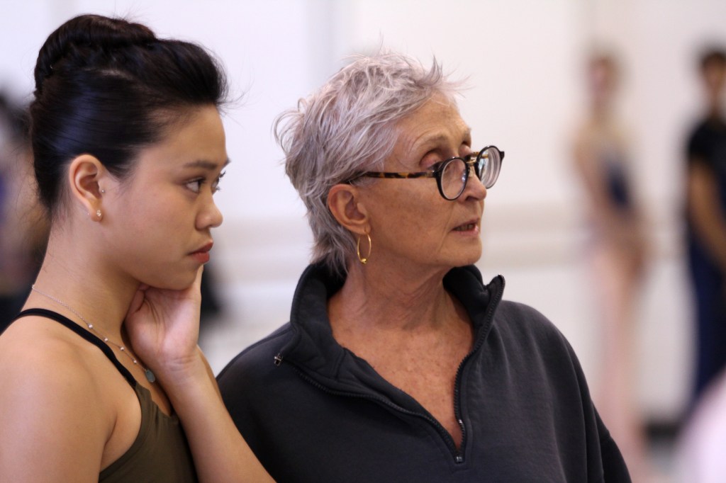 Twyla Tharp (right) with PNB dancer Angelica Generosa.