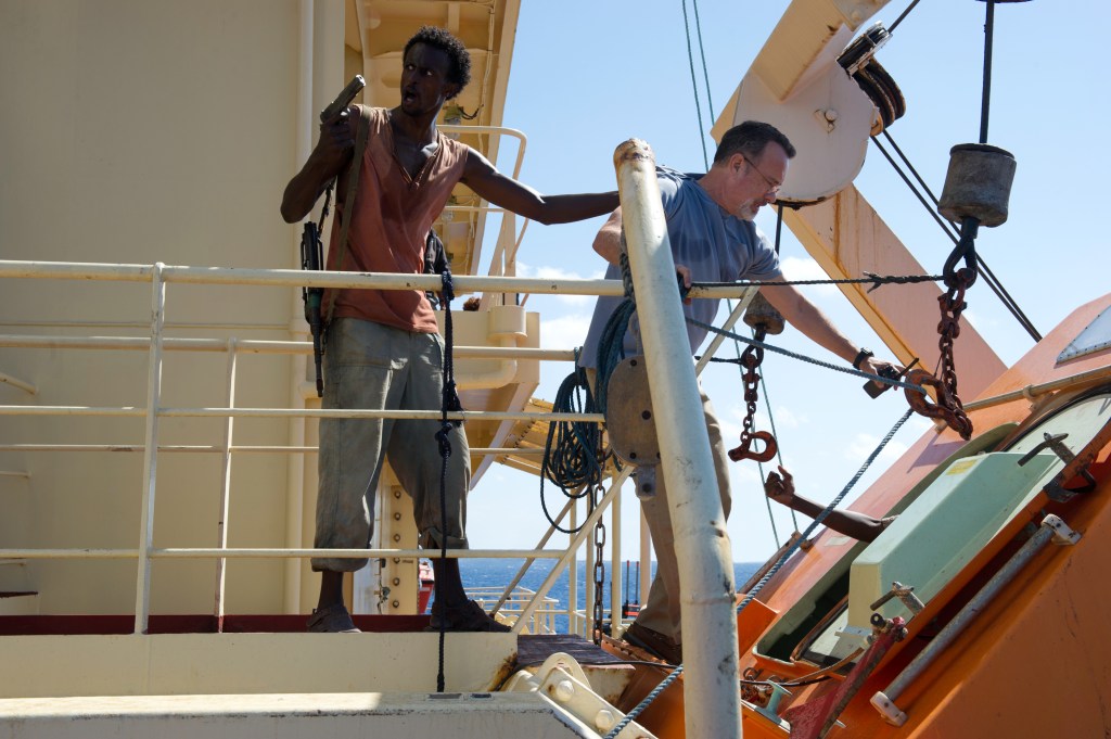 Faysal Ahmed, left, and Tom Hanks star in Columbia Pictures' "Captain Phillips."