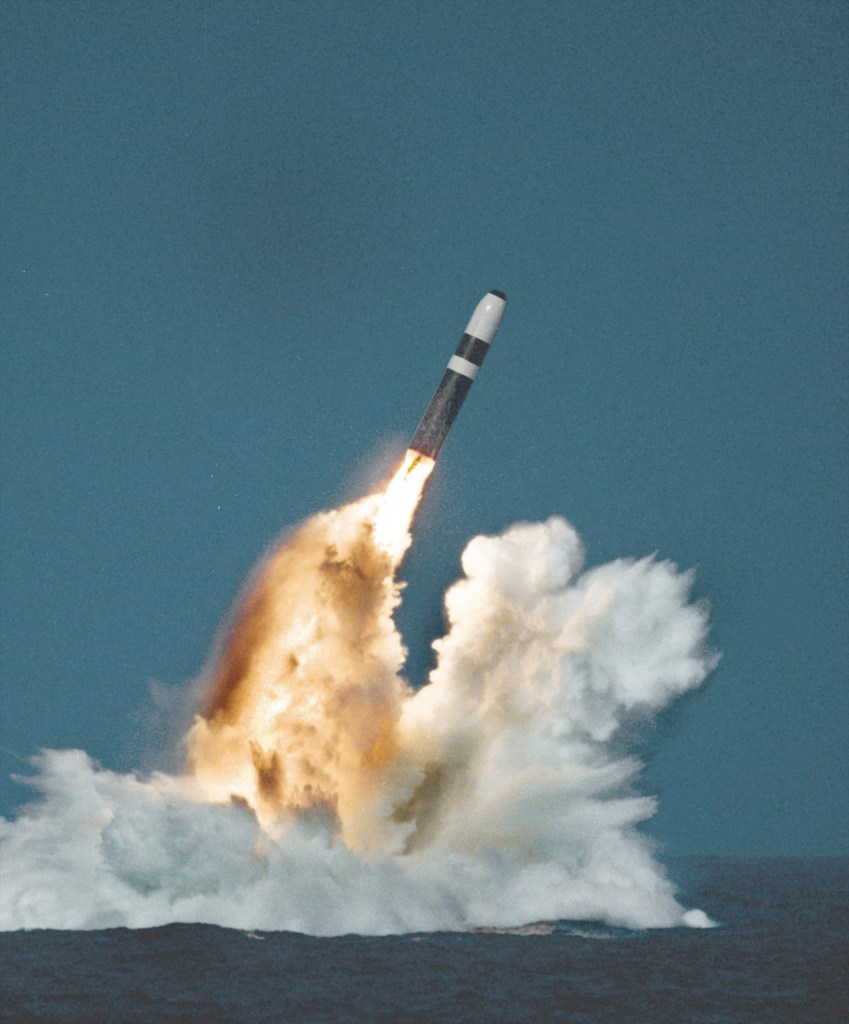 A Trident II missile, the type hosted on submarines moored in Puget Sound, can carry as many as eight nuclear warheads.