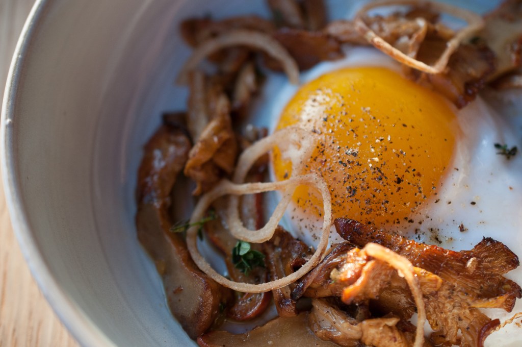 Smoked wild mushroom with duck egg, barley and thyme found at Ethan Stowell's mkt.
