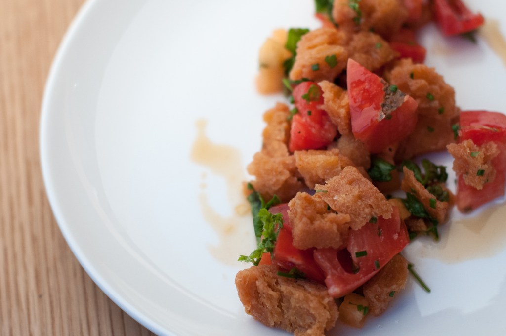 A seasonal heirloom tomato salad at mkt.