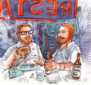 Ethan Stowell and Josh Henderson wash cronuts down with Rachel's Ginger Beer.