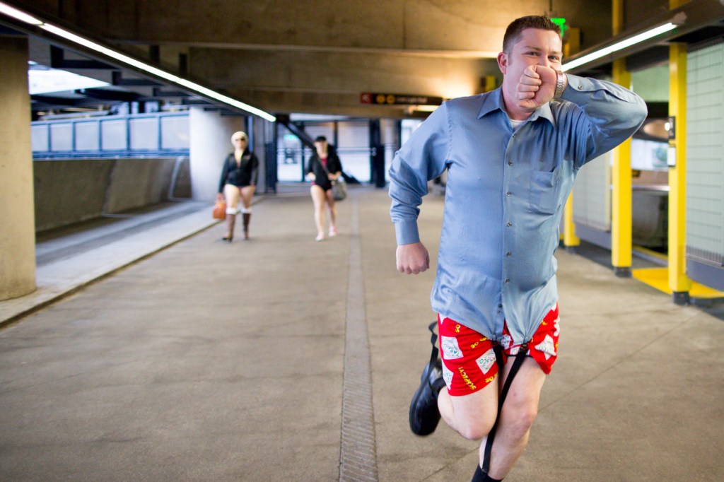 Self awareness got the better of this guy, running hard to catch a flight he didn't have.