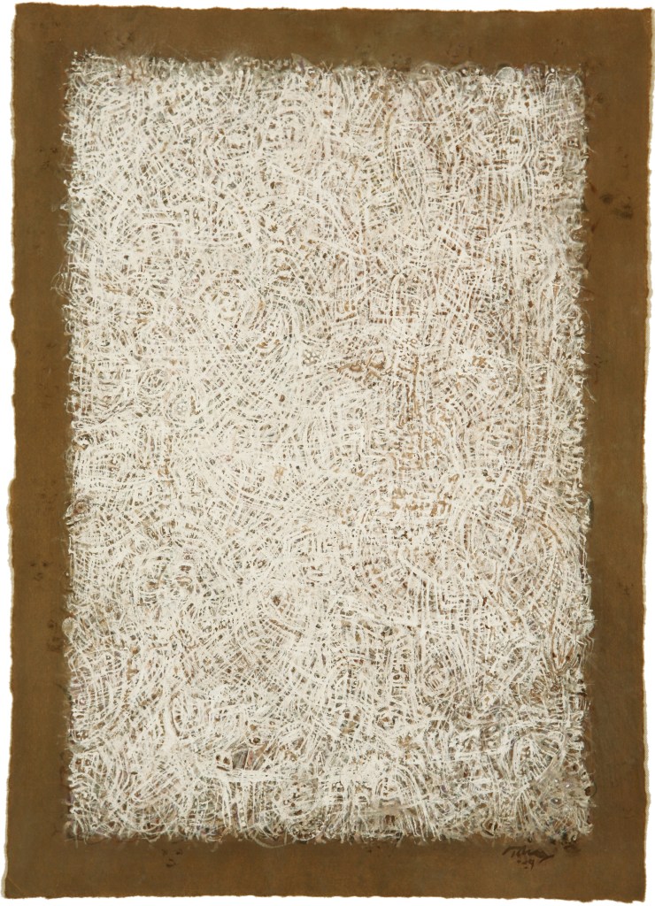 Above: Noguchi’s Ye Kau Jong. Left: Tobey’s untitled 1954 painting.