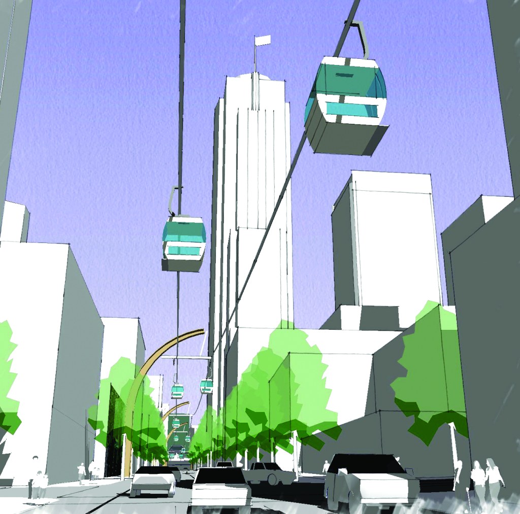 A rendering of the proposed Gondola project along Union Street. Courtesy of Kyle Griffith