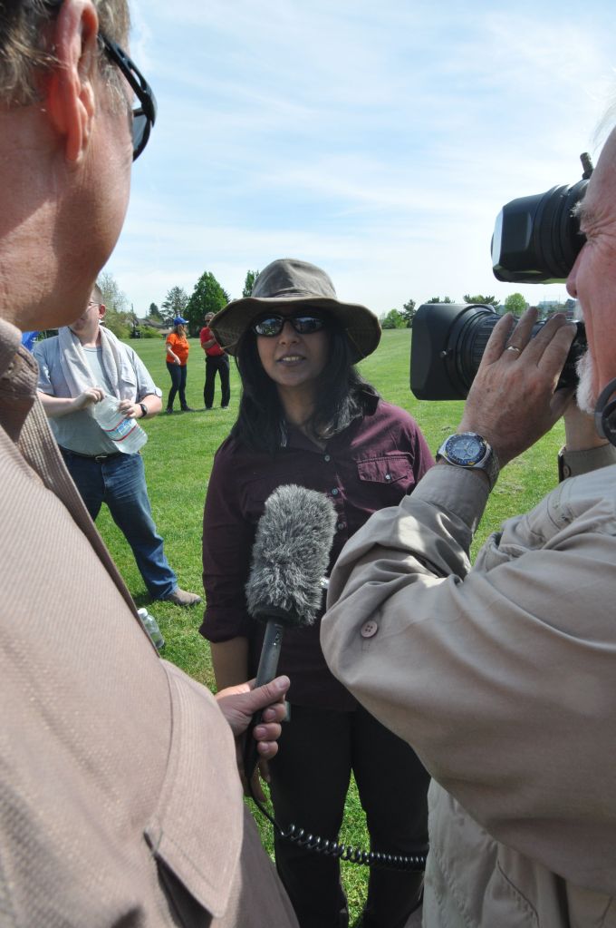 Sawant answers questions from the media. Photo by Tom James