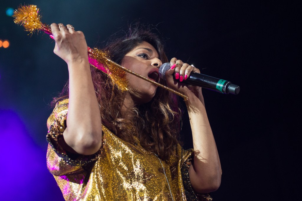 M.I.A. was one of the a break-out shows of the weekend. Minimal sets (other than a drone or two) left room for her dancing and energetic performance.