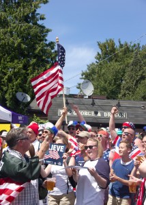 U.S soccer fans were decked out in American flag attire yesterday afternoon