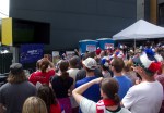 U.S soccer fans were decked out in American flag attire yesterday afternoon