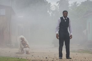Olanna (Newton) and Odenigbo (Ejiofor) interrupted on their wedding day.