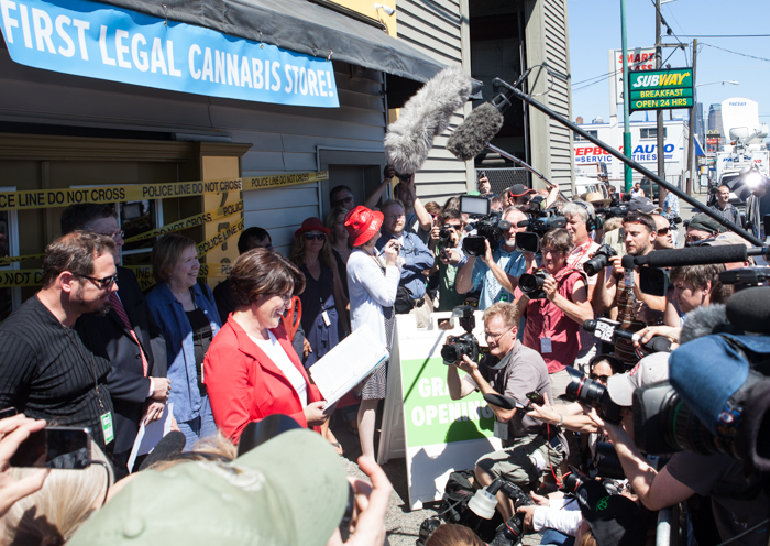 Criminal justice director, Alison Holcomb, presents the opening of Seattle's first legal weed shop with joy. photo by Anna Erickson