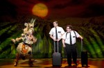 The original Broadway cast featured, from left, Rema Webb, Andrew Rannells, and Josh Gad