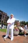 Aaron Delp of Seattle dressed up and elegently walked from the bulls