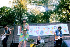 Stickers shredding at Vibrations Festival in Capitol Hill.