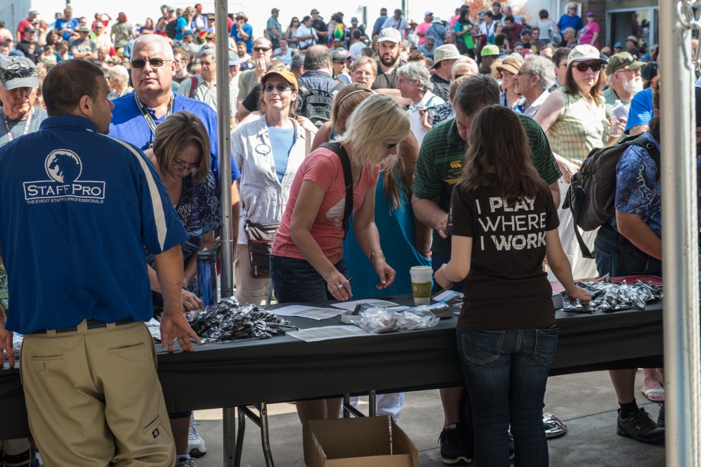 Everyone had to sign up first and get their "Adventure Time" cache challenge. Photo by Morgen Schuler
