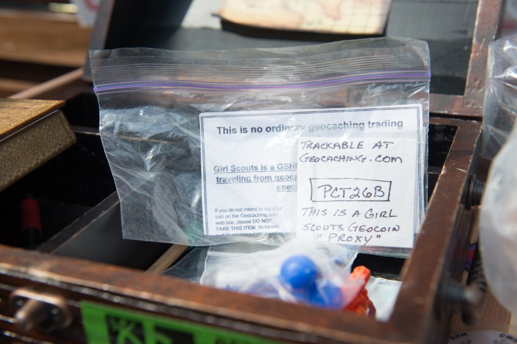 Geocache HQ is actually a geocache all in itself, this is the big treasure chest they normall have in the lobby for cachers to nab a trinket from. Photo by Morgen Schuler