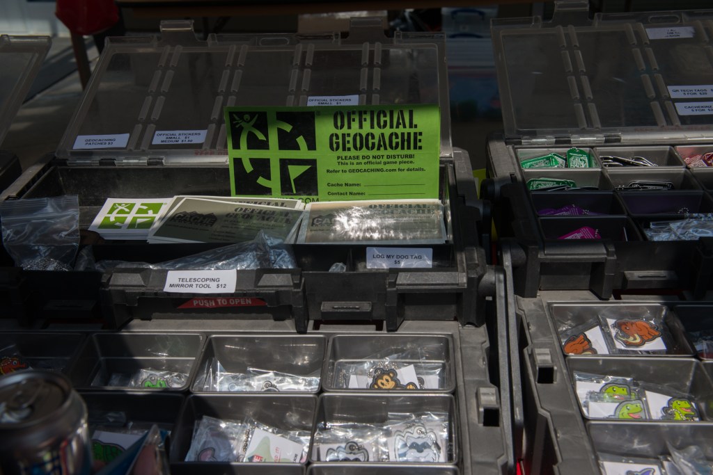 Groundspeak had set up an alley for vendors to sell caching stuffs and official gear. Photo by Morgen Schuler