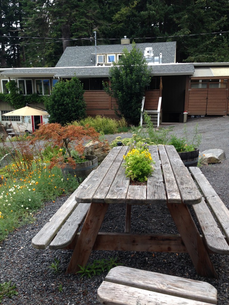 Pretty picnic table at The Willows Inn.  Photo by Nicole Sprinkle