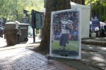 Oversized football cards scattered around for fans to take photos with. Photo by Morgen Schuler