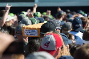 The cheeseheads were out today mingling with the Hawks fans, all in good fun. Photo by Morgen Schuler