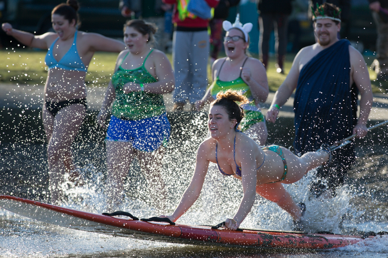 Seattle City lifeguards take a dive of their own after the crowds leave.