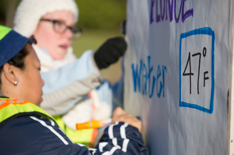 According to the board, the water temperature for the 2015 Polar Plunge was a balmy 47 degrees.