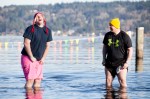 Two men test out the waters ahead of the main pack.