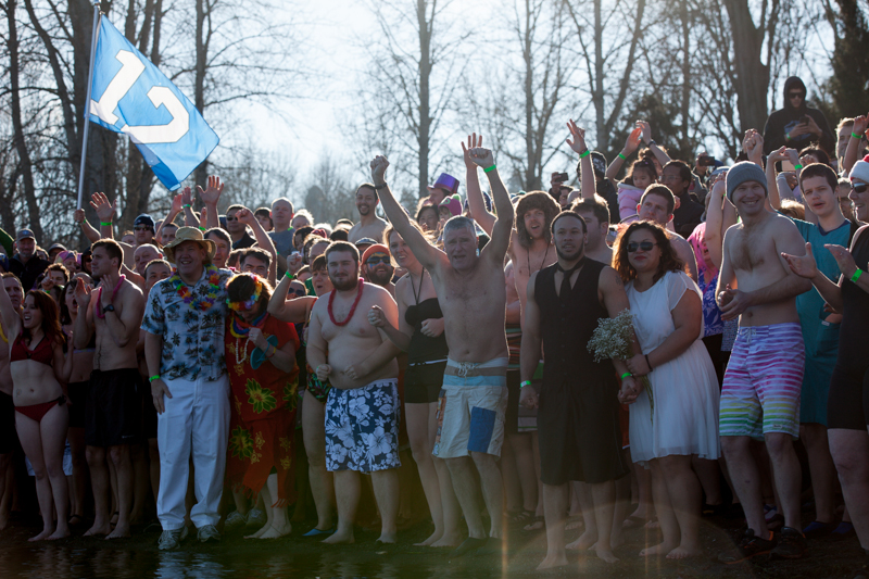 The crowd gets pumped before the plunge.