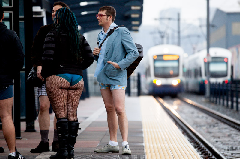 Waiting for the next light rail train.