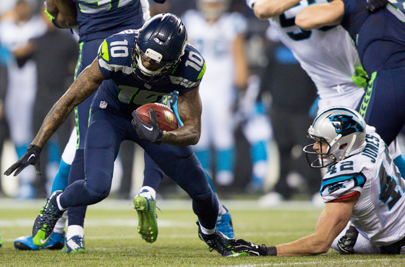 Seattle receiver Paul Richardson rerturns the ball 26-yards in the second quarter following a kick-off.