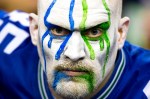 A Hawks' fan poses for the camera during the second quarter.