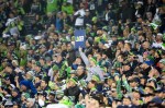 A fan demands more noise as the Panthers face a crucial third and 8 late in the second quarter.
