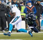 Panthers tight end Ed Dickson picks up 14 yards in the third quarter.