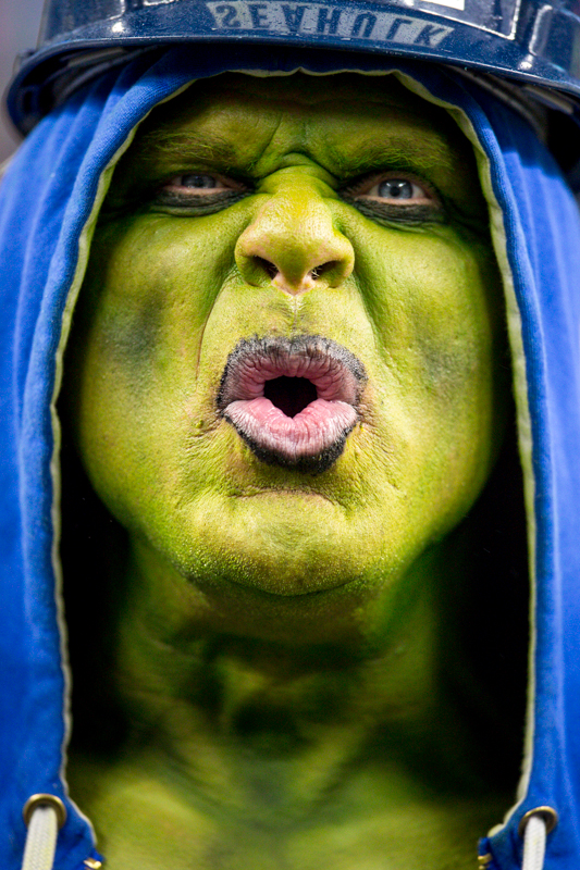 The SeaHulk cheers the team on in the fourth quarter.