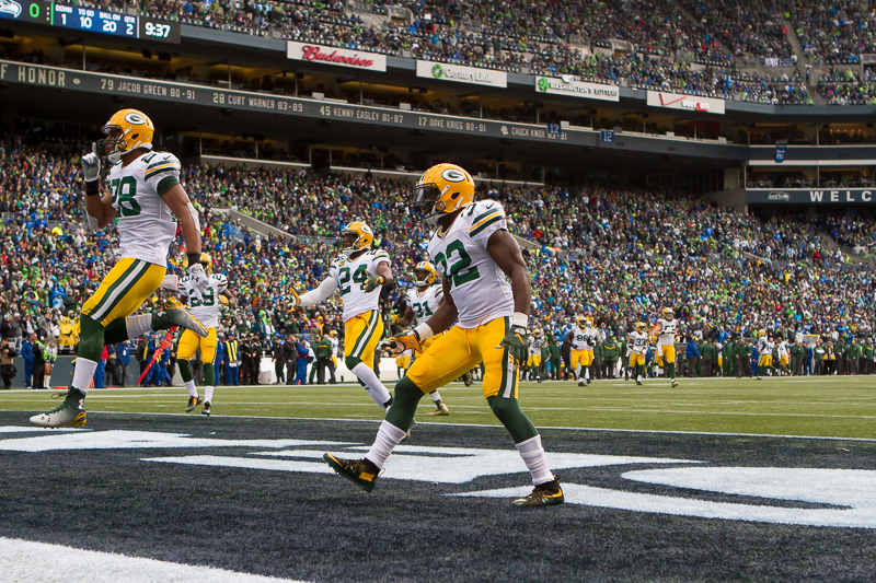Green Bay taunts Seattle fans during the second quarter.