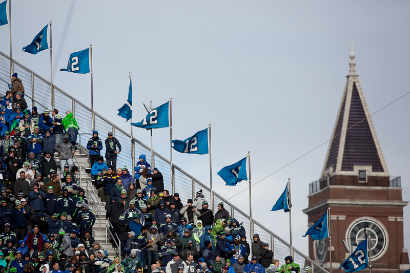 Fans in the Hawk's Nest cheer on the team in the first quarter.