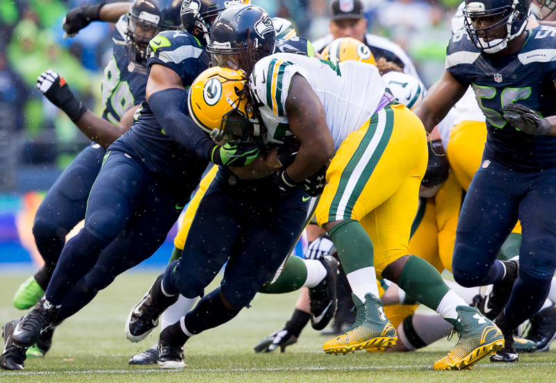 Green Bay running back Eddie Lacy is stopped up.