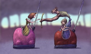 An early scene from Cheatin'.plymptoons.com