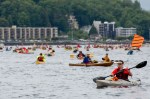 Hundreds of kayaktivists paddle through Elliot Bay to the mouth of the Duwammish to protest Shell's Polar Pioneer oil rig, moored nearby.