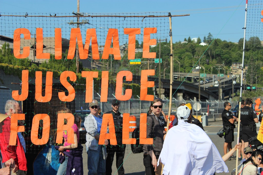 Protests of Shell Oil's mooring of the Polar Pioneer continued on Monday,