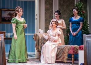 Sister act: Hana Lass (Elizabeth), Kelly Karcher (Lydia), Melanie Hampton (Jane), and Shanna Allman (Mary) in Miss Bennet. Photo by Erik Stuhaug