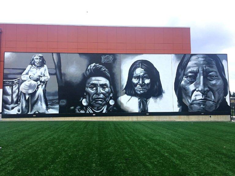 Murals by Andrew Morrison on the side of Robert Eagle Staff/Licton Springs K-8 building. Photo courtesy of Licton Springs PTO