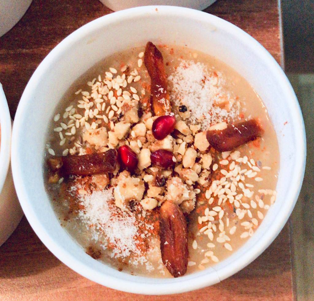 Ashure is a dessert that contains 
grains, dried fruits, and nuts.                                 Photo courtesy of Dilek Anderson