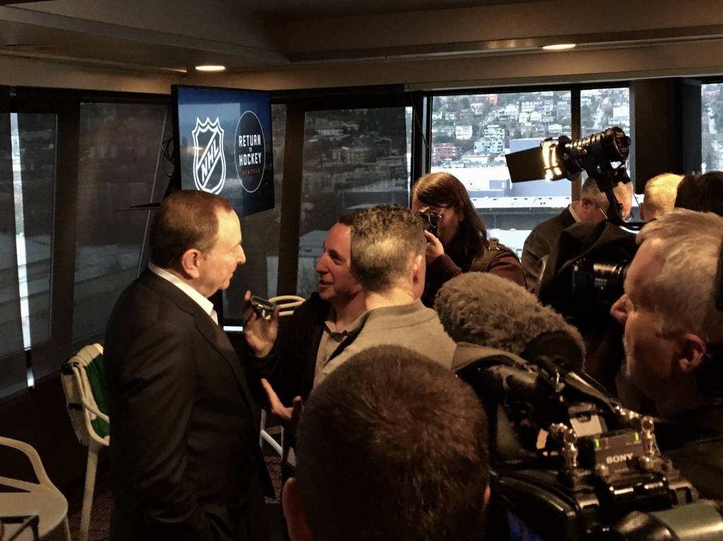 NHL Commissioner Gary Bettman chats with the media at the Space Needle. Photo by Seth Sommerfeld